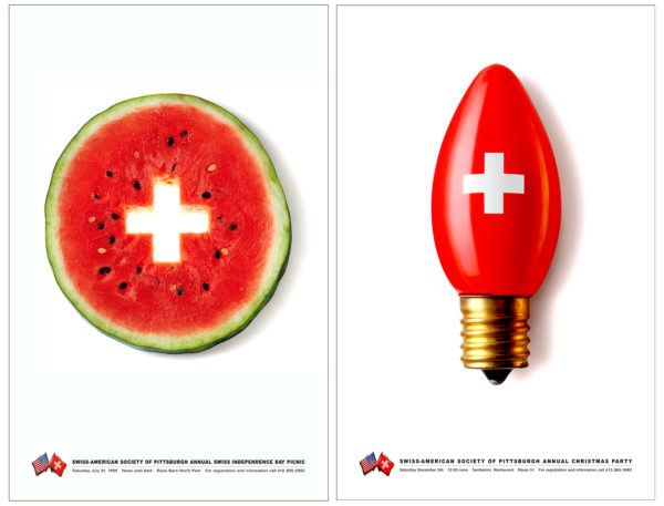 Advertising Photographers, items appear with a white cross, suggestive of the Swiss flag