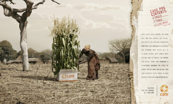 Corn grows out of a care package,advertising photographers