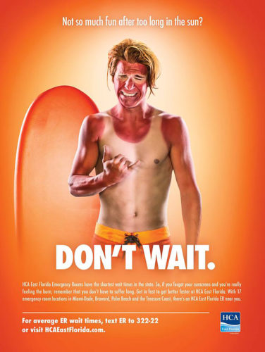 A terribly sunburnt man cringing, Advertising Photographers