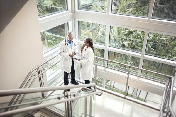 Doctors in stairwell